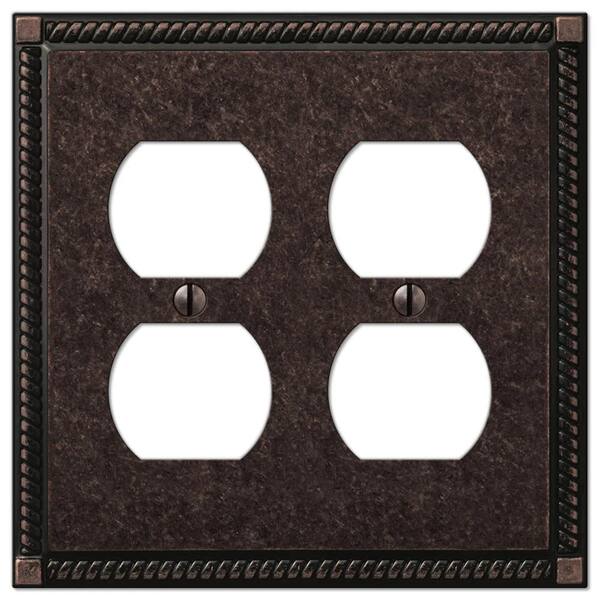 AMERELLE Georgian 2 Gang Duplex Metal Wall Plate - Tumbled Aged Bronze