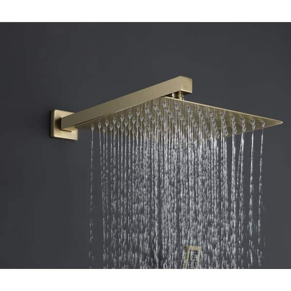 1-Spray Pattern with 2.5 GPM 10 in. Square Wall Mount Rain Fixed Shower Head in Brushed Gold