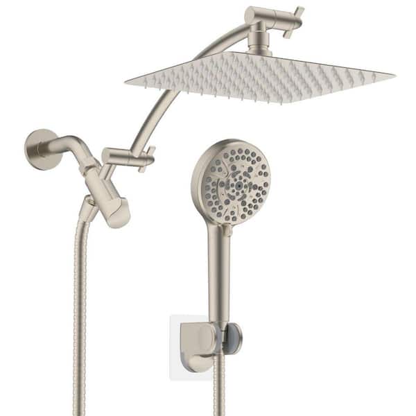 High Pressure 10-Spray 10 in. Wall Mount Dual Fixed and Handheld Shower Head 1.8 GPM in Brushed Nickel Finish
