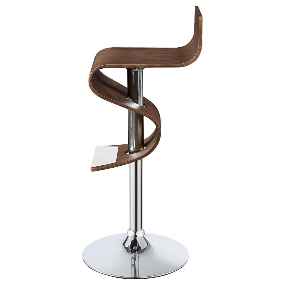 Covina Contemporary Swivel Adjustable Bar Stool in Walnut and Chrome