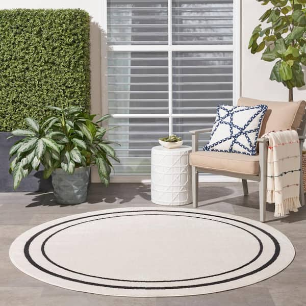 Nourison Essentials Indoor/Outdoor Black 4' x round Area Rug, (4 Round) 