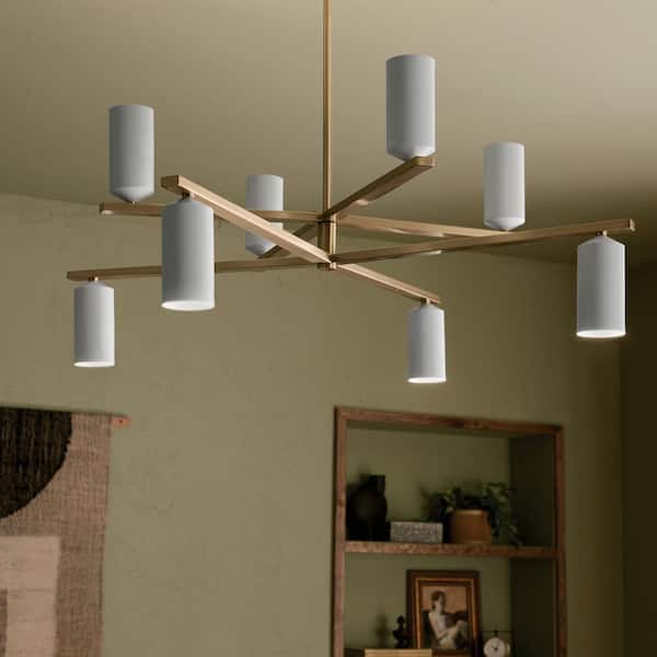 KICHLER Gala 36 in. 8-Light Champagne Bronze and White LED Modern Shaded Tiered Chandelier for Dining Room