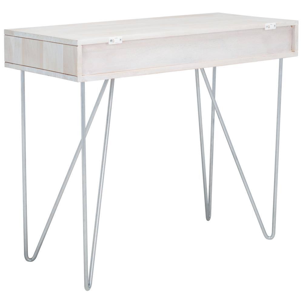 White Wood Writing Desk with Drawer and Hairpin Legs