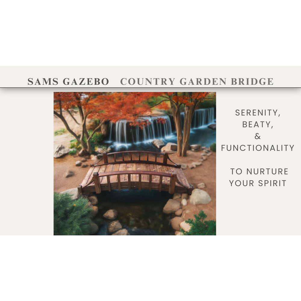 6-Foot Brown Wood Garden Bridge with Arched Design