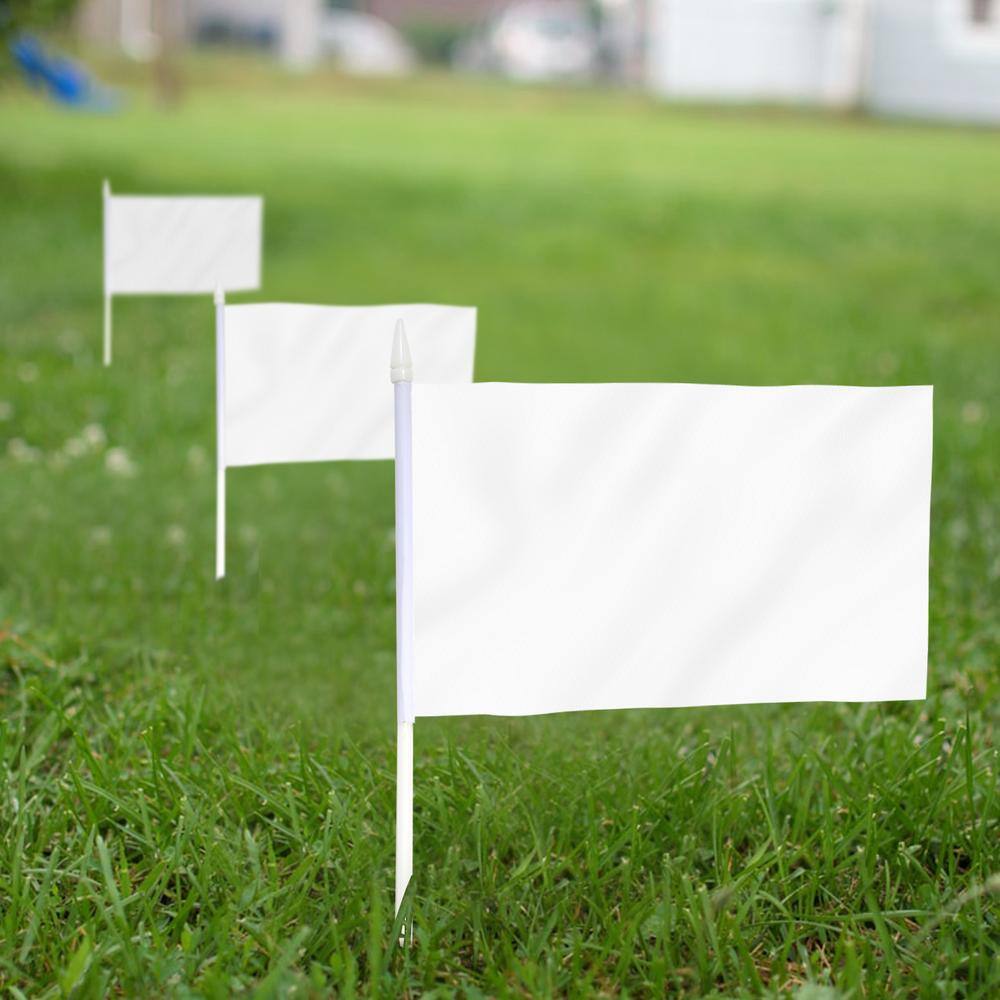 White Mini Handheld Polyester Flags with Plastic Sticks, 5x8 Inch, 12 Pack