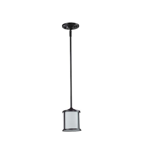 Unbranded Sonna 100-Watt 1-Light Bronze Shaded Pendant Light with Matte Opal Glass Shade and No Bulbs Included