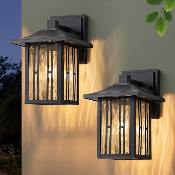 Laplusbelle 10 in. Powder-Coated Black Hardwired Outdoor Wall Lantern Sconce with Clear Water Glass, No Bulbs Included