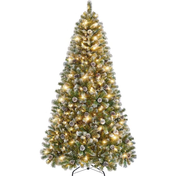 6 ft. Prelit Frosted Artificial Christmas Tree with Pinecones and Warm White Lights