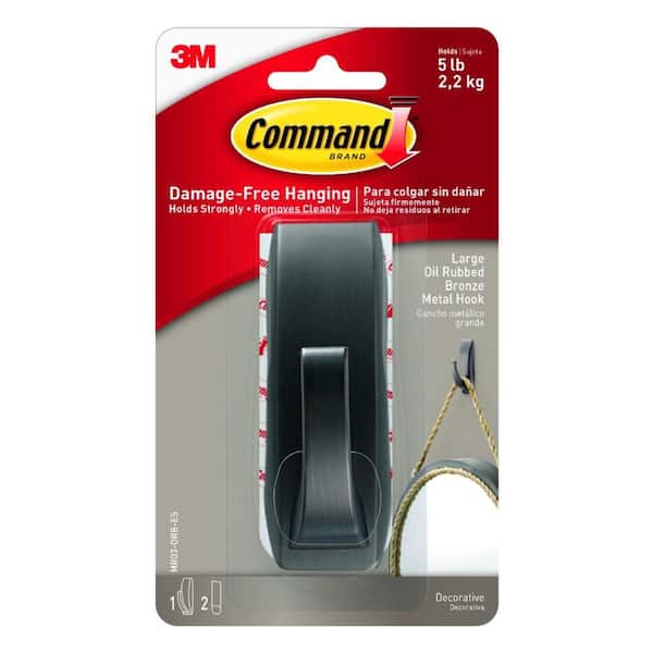5 lb. Large Oil Rubbed Bronze Metal Hook (1 Hook, 2 Strips)