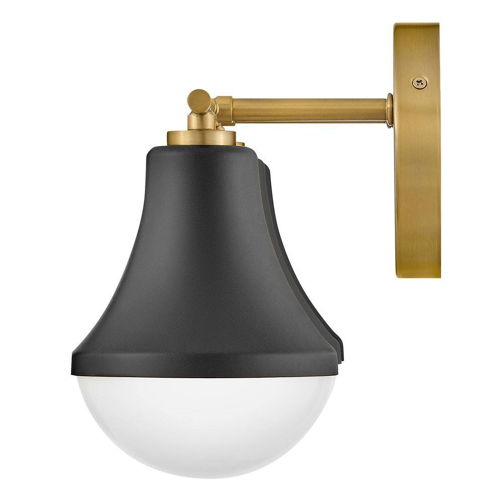 Black and Brass 3-Light Vanity with Opal Glass Shades