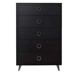 Contemporary Style 5-Drawers Black Wooden Chest 31.5 in. L x 16.7 in. W x 47.3 in. H