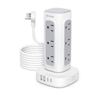 10 ft. Flat Plug Extension Cord, Tower Power Strip Surge Protector with 4 USB Ports(2 USB C), 12 Widely Spaced Outlets