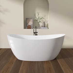 63 in. x 31.1 in. Acrylic Soaking Tub Flatbottom Free Standing Bathtub Chrome Anti-Clogging Drain in Glossy White