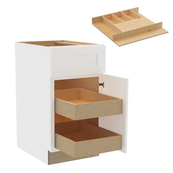 Home Decorators Collection Newport 18 in. W x 24 in. D x 34.5 in. H Assembled Plywood Base Kitchen Cabinet in Pacific White with 2ROT Cutlery RH