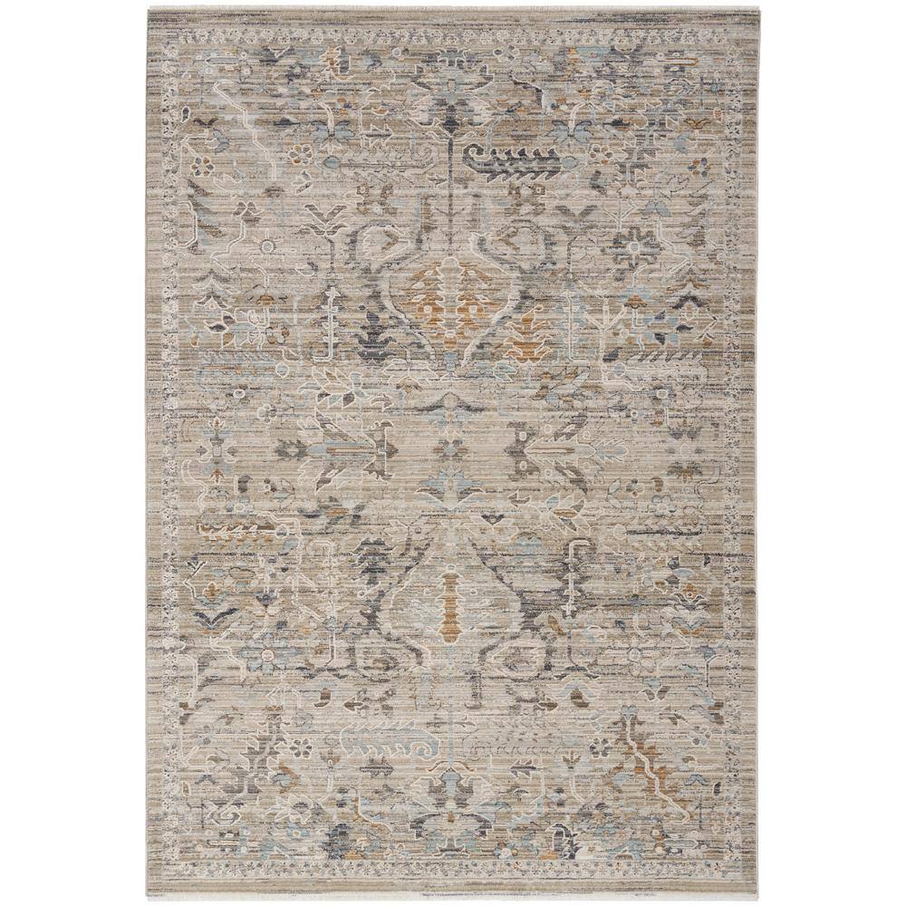Ivory Taupe Floral Synthetic Easy-Care Area Rug 5'3" x 7'10"