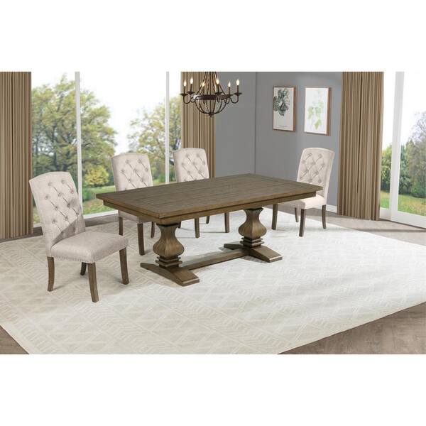 Best Quality Furniture Ameen 5-Piece Rectangle Rustic Oak Finish 