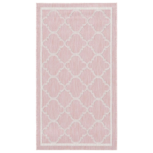 Courtyard Pink/Beige 2 ft. x 4 ft. Border Quatrefoil Indoor/Outdoor Area Rug