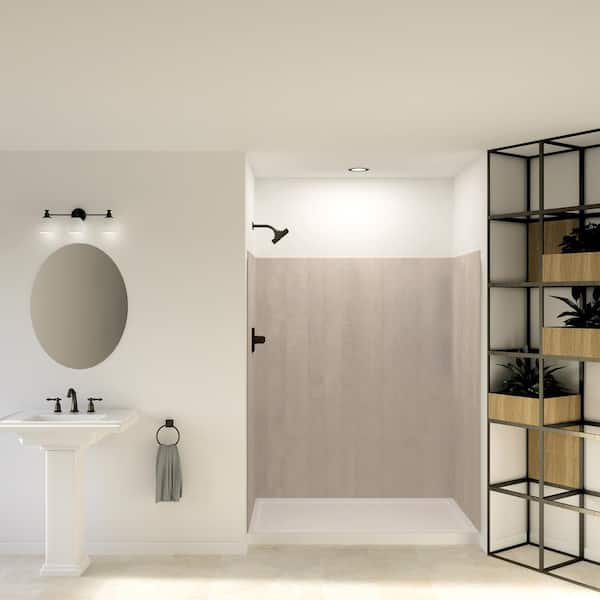 Transolid Expressions 32 in. x 60 in. x 72 in. 3-Piece Easy Up Adhesive Alcove Shower Wall Surround in Bleached Oak