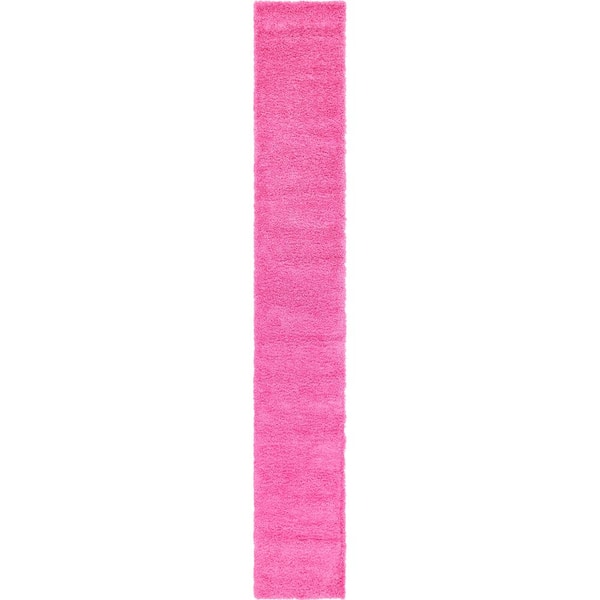 Unique Loom Solid Shag Taffy Pink 16 ft. Runner Rug