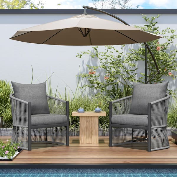 Unbranded Modern Curved Aluminum Outdoor Lounge Chair with Gray Cushions, Stylish Rope-Weave Design for Outdoor Living (2-Pack)