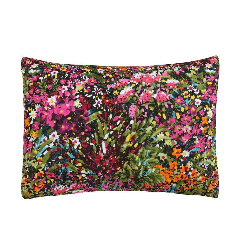 Twin Black Cotton Reversible Floral Quilt Set