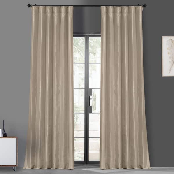 Exclusive Fabrics & Furnishings Antique Beige Faux Silk Rod Pocket Blackout Curtain - 50 in. W x 120 in. L