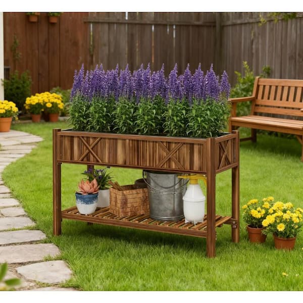 Brown Wood Rectangular Raised Dual-Tie Garden Bed (47.2 in. L x