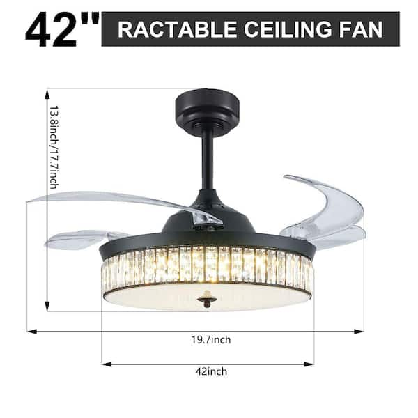 Amucolo 42 in. LED Indoor Black Crystal 6-speed Ceiling Fan with