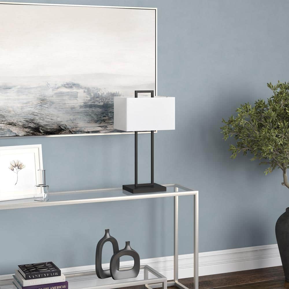 White Linen Drum Shade 28" Modern Table Lamp