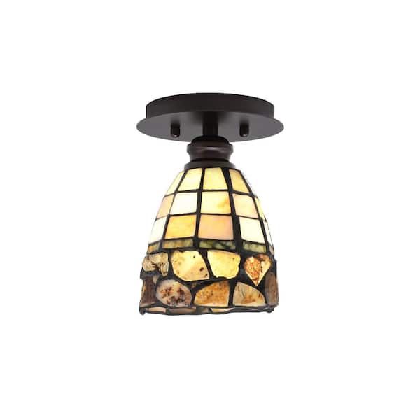 Unbranded Albany 1-Light 7 in. Espresso Semi-Flush with Cobblestone Art Glass Shade