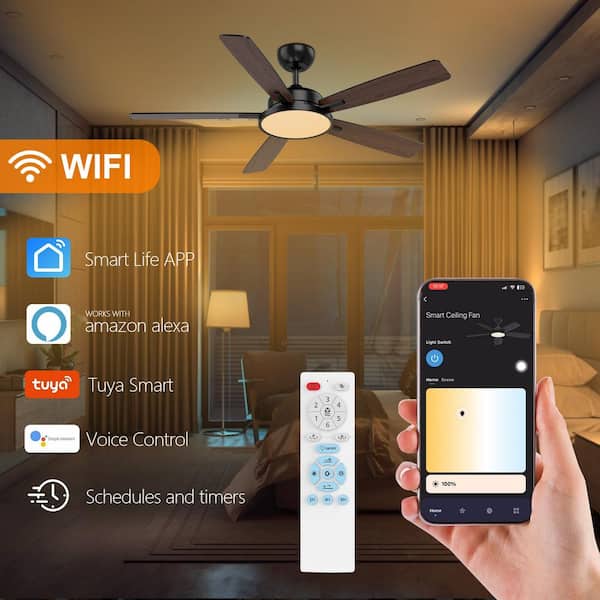 QRMOK 2-pack T5 52 Smart Indoor Black Ceiling Fan with