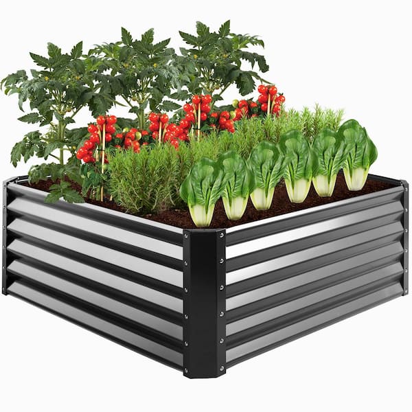 Best Choice Products 4 ft. x 4 ft. x 1.5 ft. Dark Gray Outdoor Steel Raised Garden Bed Planter Box for Vegetables, Flowers, Herbs