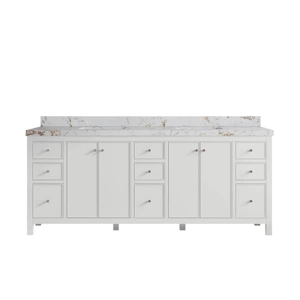Willow Collections Chicago 84 in. Double Sink Freestanding White Bath Vanity with Viola Gold Qt. Top Unassembled