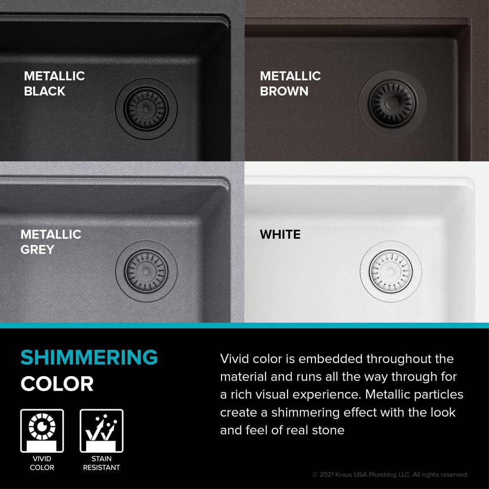 Bellucci White Quartz Composite Undermount Kitchen Sink with Accessories