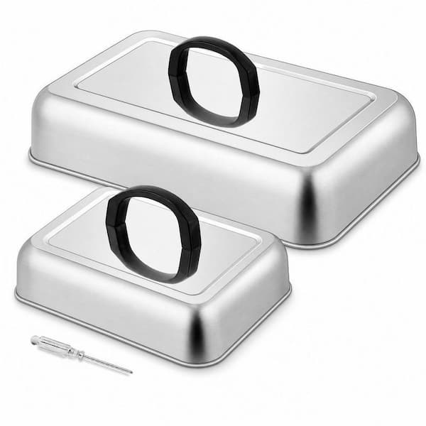 2-Pcs Rectangle Cheese Melting Dome, Stainless Steel Basting Cover for Flat Top Griddle, Heavy Duty and Dishwasher Safe