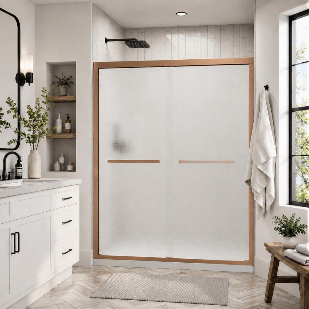 56 in. - 60 in. W x 72 in. H Double Sliding Framed Shower Door in Oil Rubbed Bronze with Frosted Glass price history on PriceWatchPro