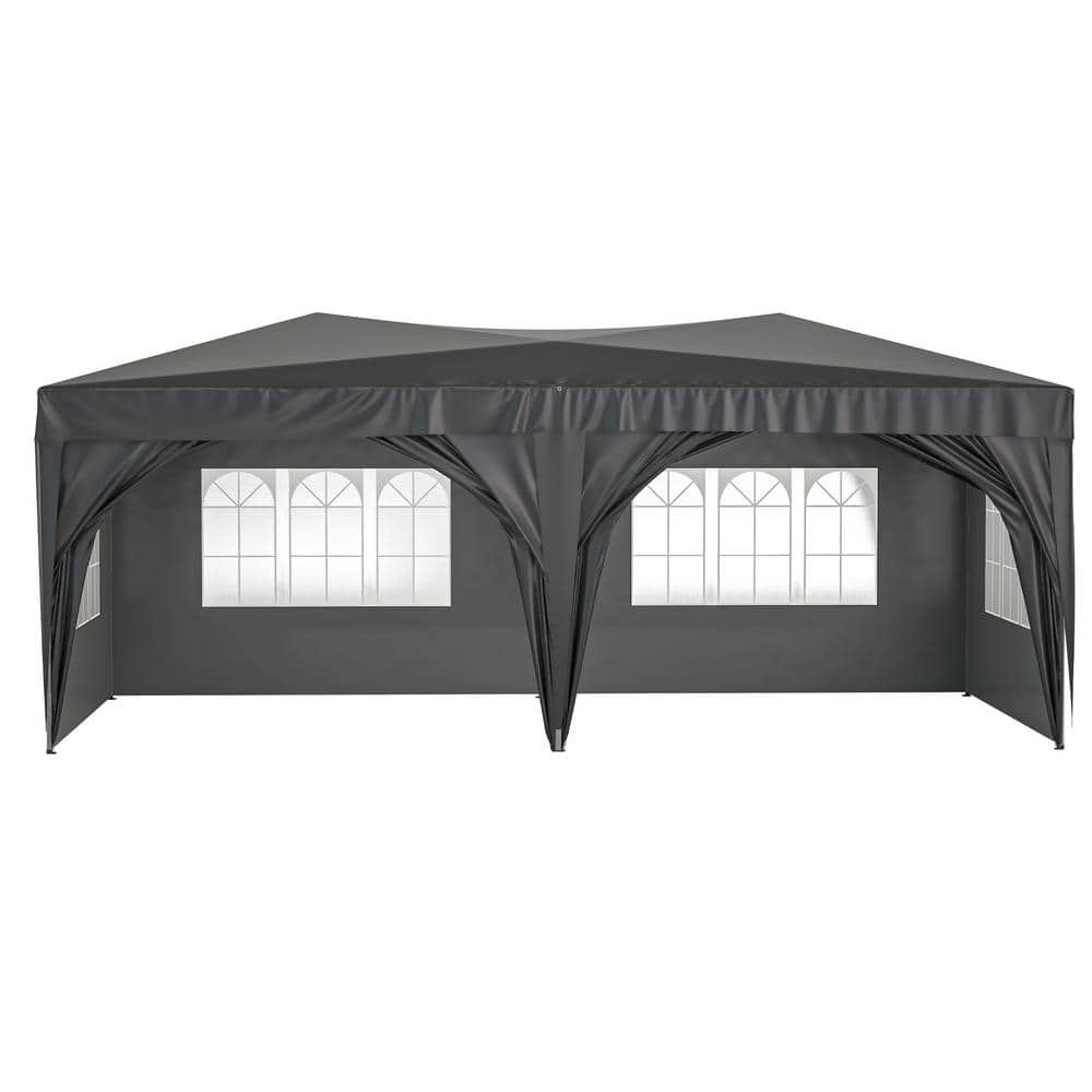 Outdoor 10 ft. x 20 ft. Black Pop Up Canopy With Removable Sidewalls, Carry