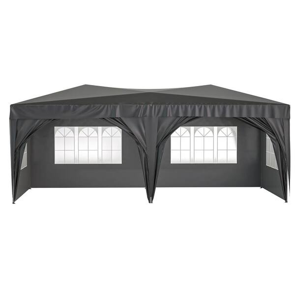 Unbranded Outdoor 10 ft. x 20 ft. Black Pop Up Canopy With Removable Sidewalls, Carry Bag And Weight Bag