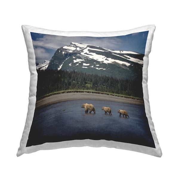 Stupell Industries Bears Crossing Lake Blue Print Polyester 18 in. x 18 in. Throw Pillow