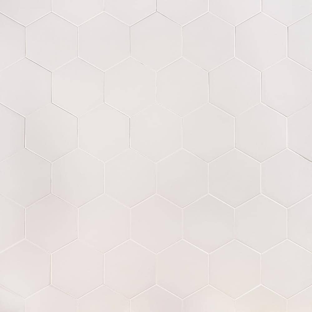 White Hexagonal Matte Porcelain Floor and Wall Tile, 8-in x 9-in