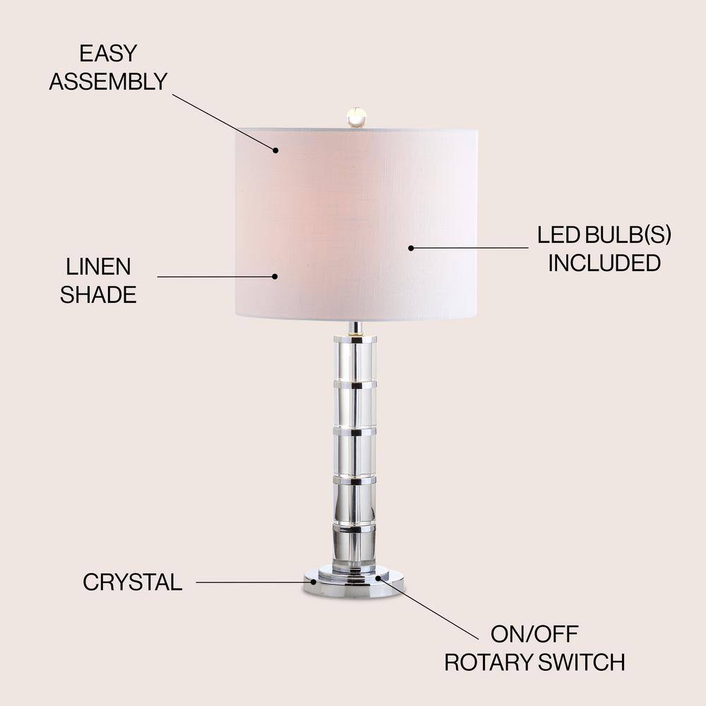 Hailey 26" Antique Crystal & Chrome Table Lamp with White Linen Shade