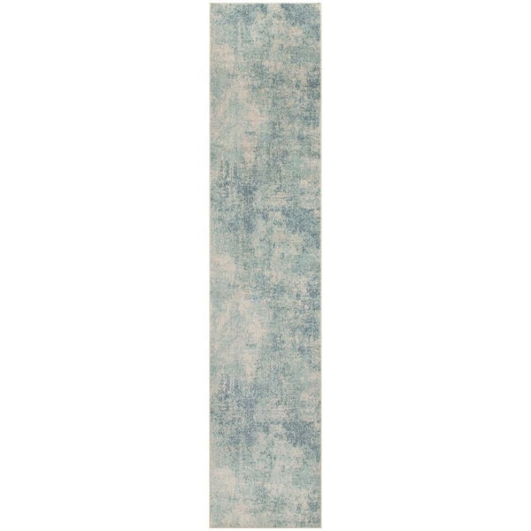Nourison Astra Machine Washable Blue Ivory 2 ft. x 8 ft. Abstract Contemporary Runner Area Rug