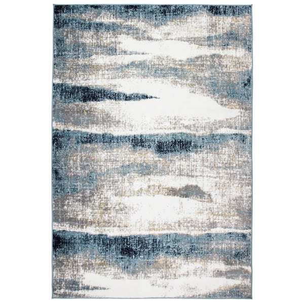 World Rug Gallery Contemporary Abstract Waves Blue 5 ft. x 7 ft. Area Rug