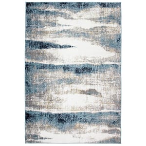 Contemporary Abstract Waves Blue 7 ft. 10 in. x 10 ft. Area Rug