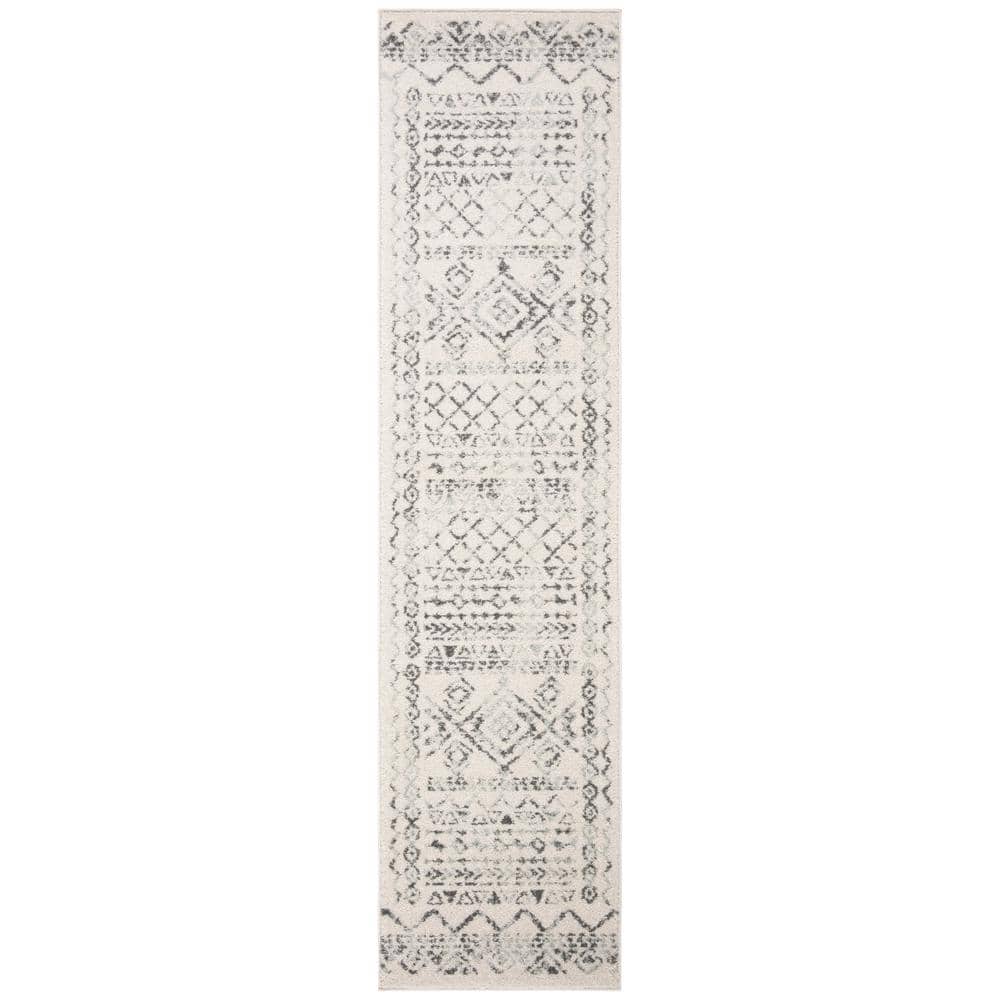 Ivory and Grey Synthetic Runner Rug, 2' x 21'