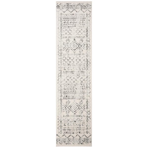 SAFAVIEH Tulum Ivory/Gray 2 ft. x 9 ft. Border Tribal Distressed Runner Rug