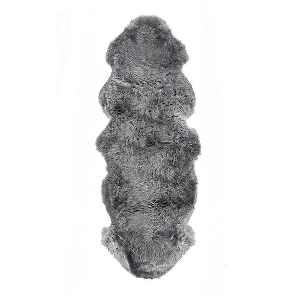 New Zealand Grey 2 ft. x 6 ft. Double Sheepskin Area Rug