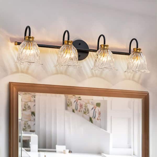 ZYZWMB 31.50 in. 4-Light Vintage Black and Brass Vanity Light with
