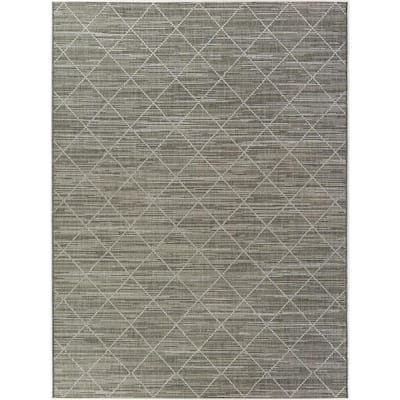 Solid Charcoal Grey 8 ft. x 10 ft. Indoor/Outdoor Patio Area Rug
