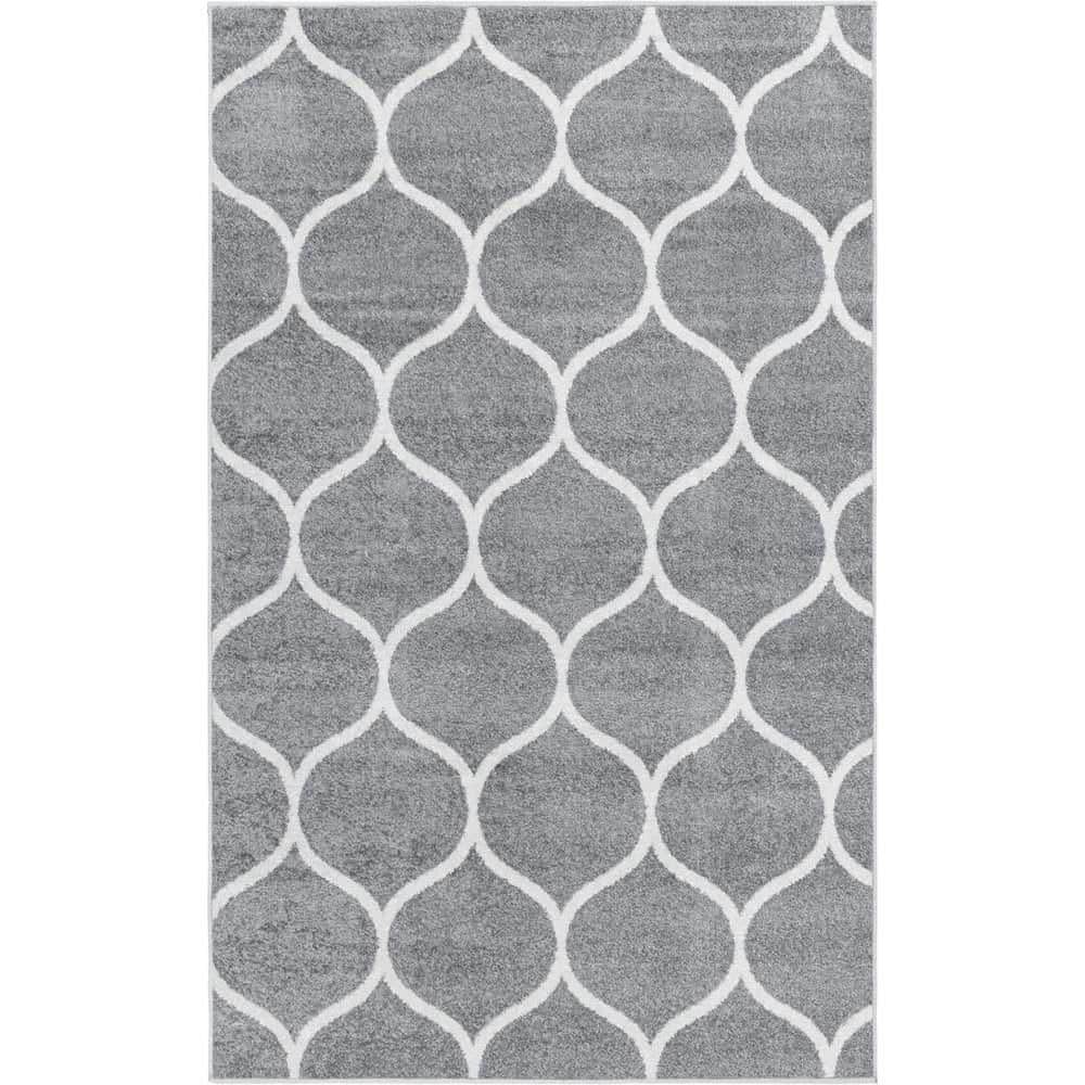 Trellis Frieze Collection Area Rug - Rounded (3 ft. 1 in. x 5 ft. Rectangle Light Gray/Ivory) price history on PriceWatchPro